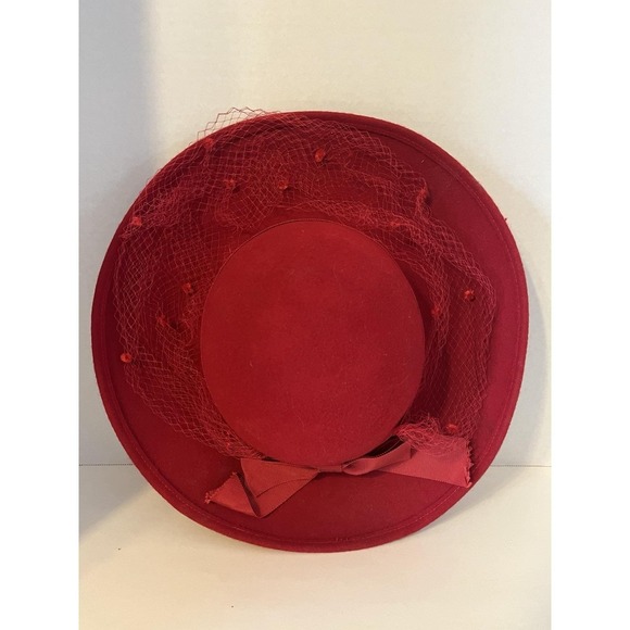 Accessories - Vintage Michael Howard Red Wool Hat Net Veil Bow Miss Bierner 100% Wool